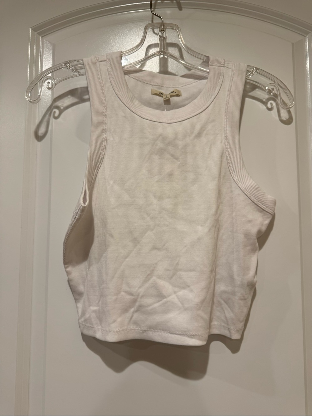 Madewell White Ribbed Tank Crop - Crewneck Sleeveless